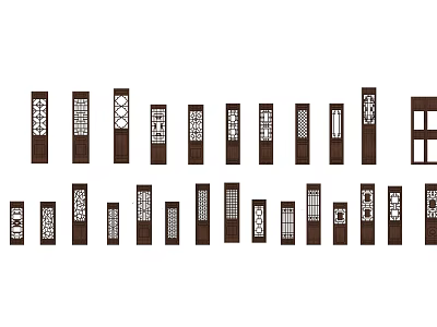 Wooden Carved Lattice Windows with Different Decorative Architectural Design Patterns 3d model