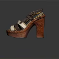 Fashionable High Heel Sandals With Wooden Block Heel And Brown Beige Straps