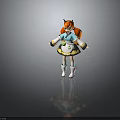 Anime Fantasy Girl Character With Orange Pigtails Horns Blue White Outfit And Green Bag