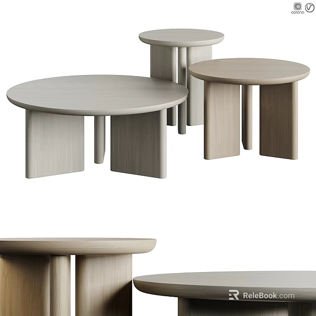 Modern Round Wooden Coffee Tables With Simple Leg Design For Living Room 3d model 