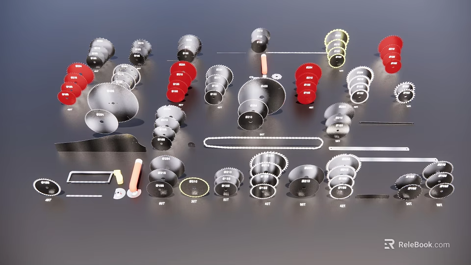 Various Red And Silver Metal Pendants With Diverse Shapes And Designs 3d model 