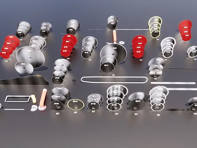 Various Red And Silver Metal Pendants With Diverse Shapes And Designs 3d model