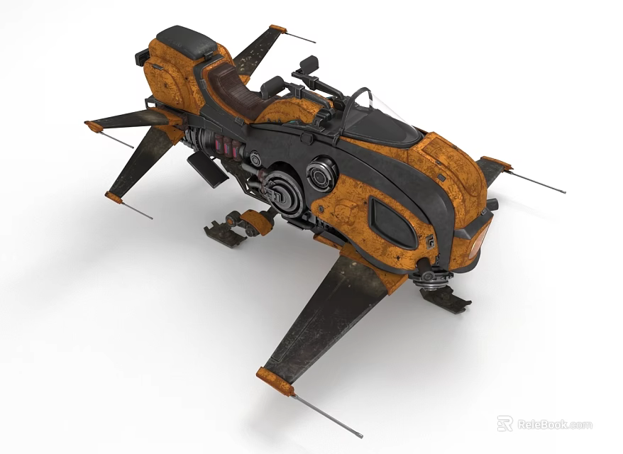 Futuristic Orange And Black Cosmic Spacecraft With Mechanical Wings And Thrusters 3d model 