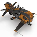 Futuristic Orange And Black Cosmic Spacecraft With Mechanical Wings And Thrusters