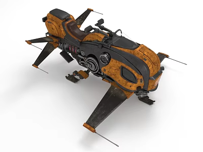 Futuristic Orange And Black Cosmic Spacecraft With Mechanical Wings And Thrusters 3d model