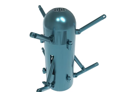 Blue Metallic Mechanical Device Featuring Multiple Support Rods And Grid Top Structure 3d model