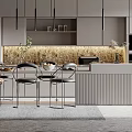Elegant Modern Kitchen Interior With Island Counter Pendant Lights Golden Backsplash And Cabinets