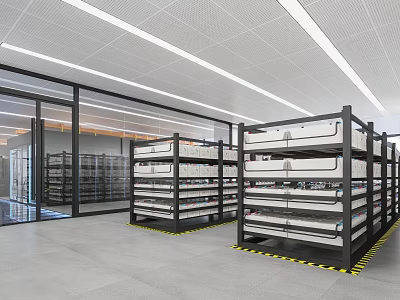 Industrial Warehouse Interior With Multi Tiered Racking Storage Units And Spacious Layout 3d model