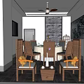 Chinese Style Restaurant Interior With Round Lotus Pond Green Plants And Decorative Wall