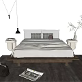 Modern Double Bed Interior Setup With Plush Pillows Cozy Blanket Side Table and Potted Plant