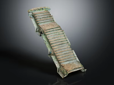 Ancient Inclined Stone Staircase with Weathered Green Patina and Historical Features 3d model