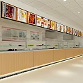 Food Display Shelves With Glass Cases Wooden Base And Overhead Menu