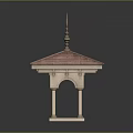 Square Shaped Pavilion With Red Tiled Roof White Columns And Spire Decoration