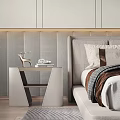 Modern Sleek Bedside Table With Deer Ornament Books And Upholstered Headboard Wall