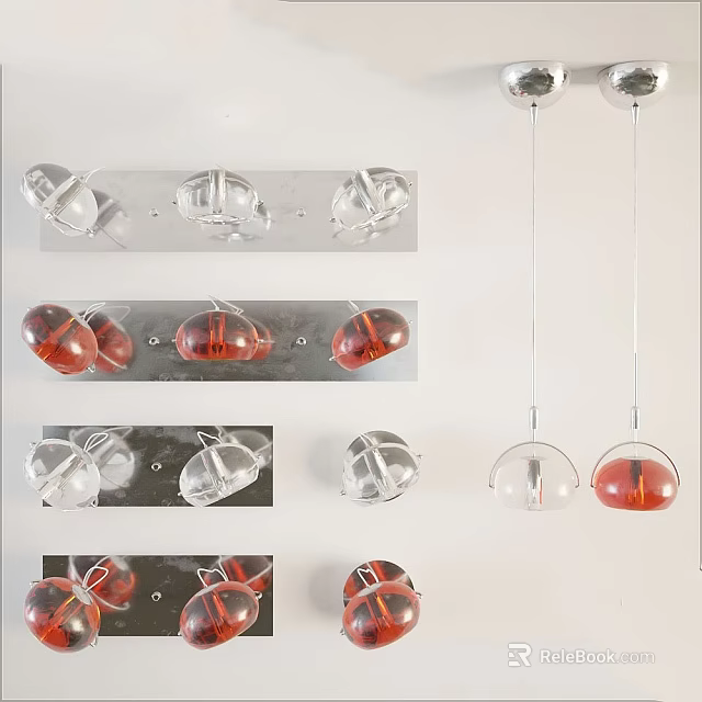 Modern Pendant Lights With Transparent Red Glass Bodies And Metal Brackets For Home Decor 3d model 