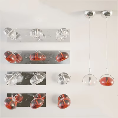 Modern Pendant Lights With Transparent Red Glass Bodies And Metal Brackets For Home Decor 3d model