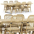 Wooden Outdoor Dining Table With Rattan Chairs And Natural Modern Design