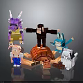 Vibrant Block Style Pixel Art Animals Featuring Dragon Monkey Rabbit Pig And Turtle 3d model