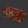 Rustic Fresh Fruits Market Stall With Assorted Colorful Display And Wooden Barrels