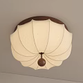 Petal Shaped Ceiling Light With Cream Pleated Lampshade And Wooden Frame