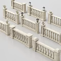 Stone Railings With Carved Balusters Lamp Posts And Decorative Designs 3d model