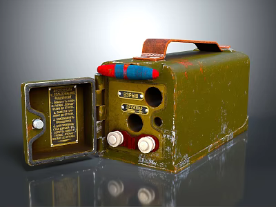 Vintage Green Computer Device With Open Lid Text Label Knobs And Red Blue Stripes 3d model