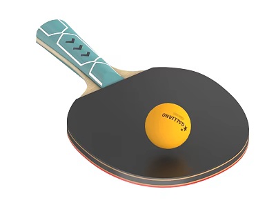 Black Table Tennis Racket With Green Handle And Yellow Ball Sports Equipment 3d model