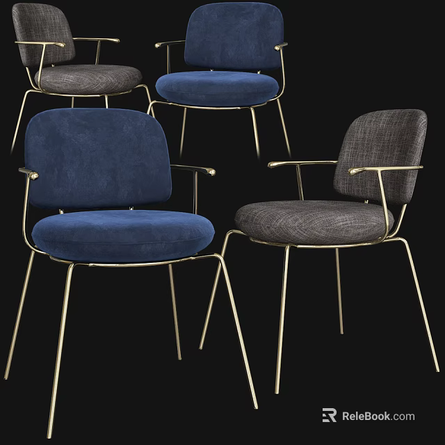 Modern Leisure Chairs With Blue Gray Upholstery And Gold Metal Armrest Legs Design 3d model 