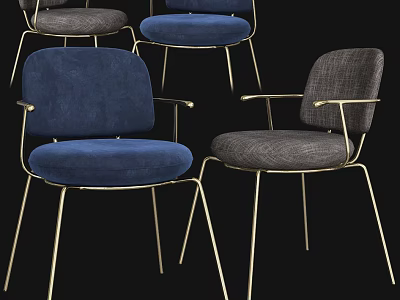Modern Leisure Chairs With Blue Gray Upholstery And Gold Metal Armrest Legs Design 3d model