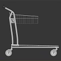 Metal Shopping Cart With Wire Basket And Four Wheels On Reflective Surface