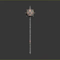 Ornate Long Shaft Weapon Featuring Intricate Decorative Head And Colorful Accents