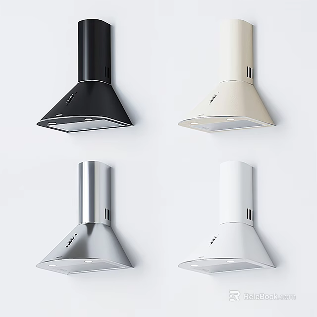 Modern Kitchen Appliances Range Hoods in Black Beige Silver and White Colors 3d model 