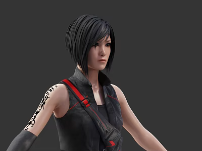 Game and Movie Character With Black Short Hair Sleeveless Top Red Straps and Arm Tattoo 3d model