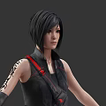Game and Movie Character With Black Short Hair Sleeveless Top Red Straps and Arm Tattoo