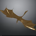 Golden Winged Dragon Sculpture With Detailed Design And Metallic Shiny Finish