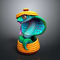Colorful Cobra 3D Model In Woven Basket With Yellow Hat And Blue Green Body