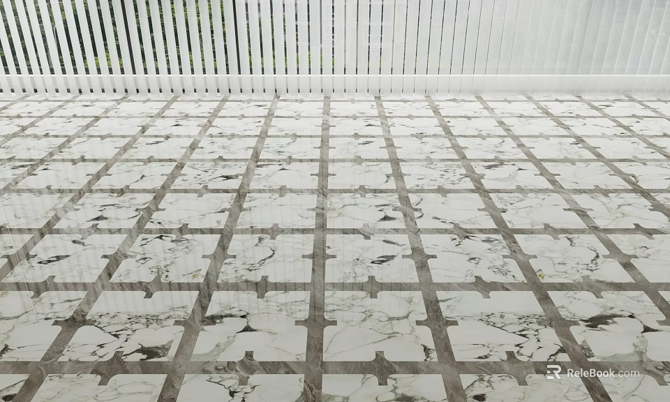White Marble Floor Tiles With Gray Grid Pattern For Modern Interior Spaces 3d model