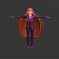 Anime Style Game Movie Character With Orange Long Hair Black Uniform And Arms Outstretched