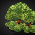 Cartoon Scene Featuring Lush Green Trees With Brown Trunks And Small Bushes