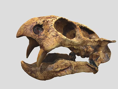 Prehistoric Animal Skull Fossilized Remains With Large Teeth And Skeleton Structure 3d model