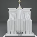 Cartoon Style Architectural Building Models With White And Gold Details And Various Shapes