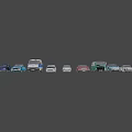 Various Types of Colorful Cars and Vehicles Displayed in a Row