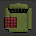 Green Single Sofa With Diamond Tufted Backrest Red Plaid Blanket On Armrest And Wooden Legs