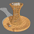 Wooden Tower Like Road Facility With Circular Platform And People Around