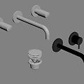 Stainless Steel Wall Mounted Faucets With Modern Design Handles And Components