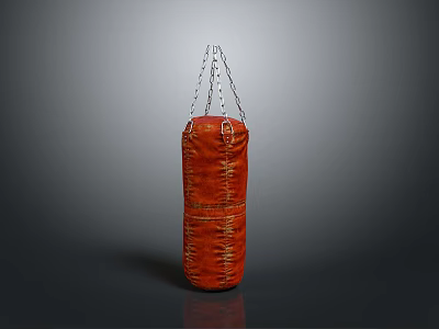 Red Cylindrical Leather Punching Bag With Chain Hanging For Boxing Training 3d model
