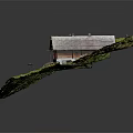 Red Building Model on Green Hillside with Small House and Path 3d model