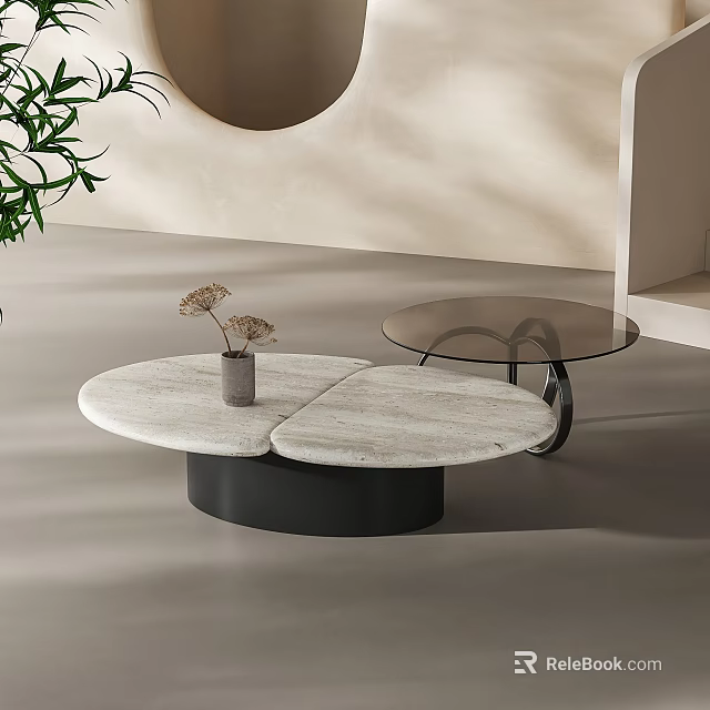 Modern Round Coffee Table Design With Marble Top And Metal Base Decor 3d model 