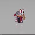 Miniature House Structure With Pink White Walls Windows Ladder Boxes And Striped Roof