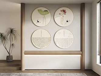 New Chinese Style Round Frame Painting Decorative Painting Round Hanging Painting Traditional Hanging Painting 3d model